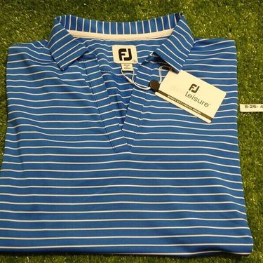 FootJoy Womens Stripe Open Collar Golf Shirt Blue/White Small 30626