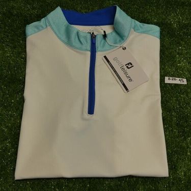 FootJoy Womens Color Block Short Sleeve Golf Shirt White/Aqua Blue Small 30590