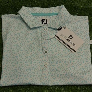 FootJoy Womens Floral Short Sleeve Golf Shirt Aqua Blue/White Small 30587