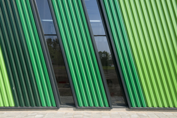 Building finished with prepainted metal panels