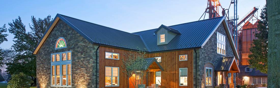 Sustainable prepainted metal roof on a modern home
