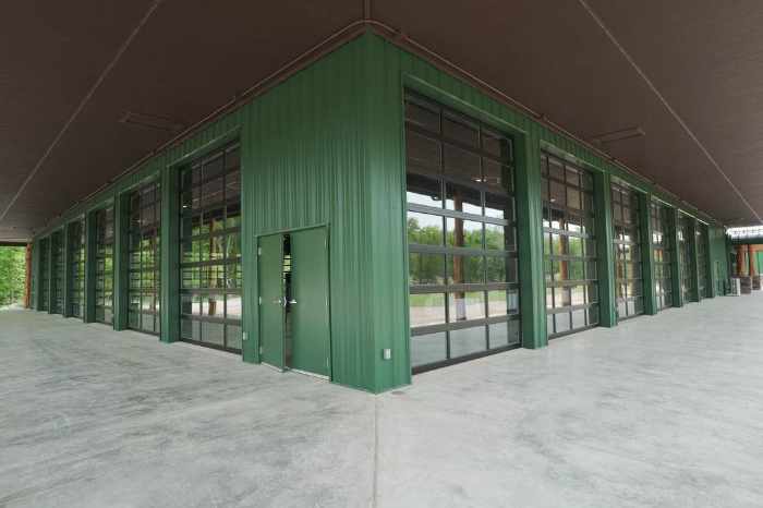 Modern building clad in metal wall panels