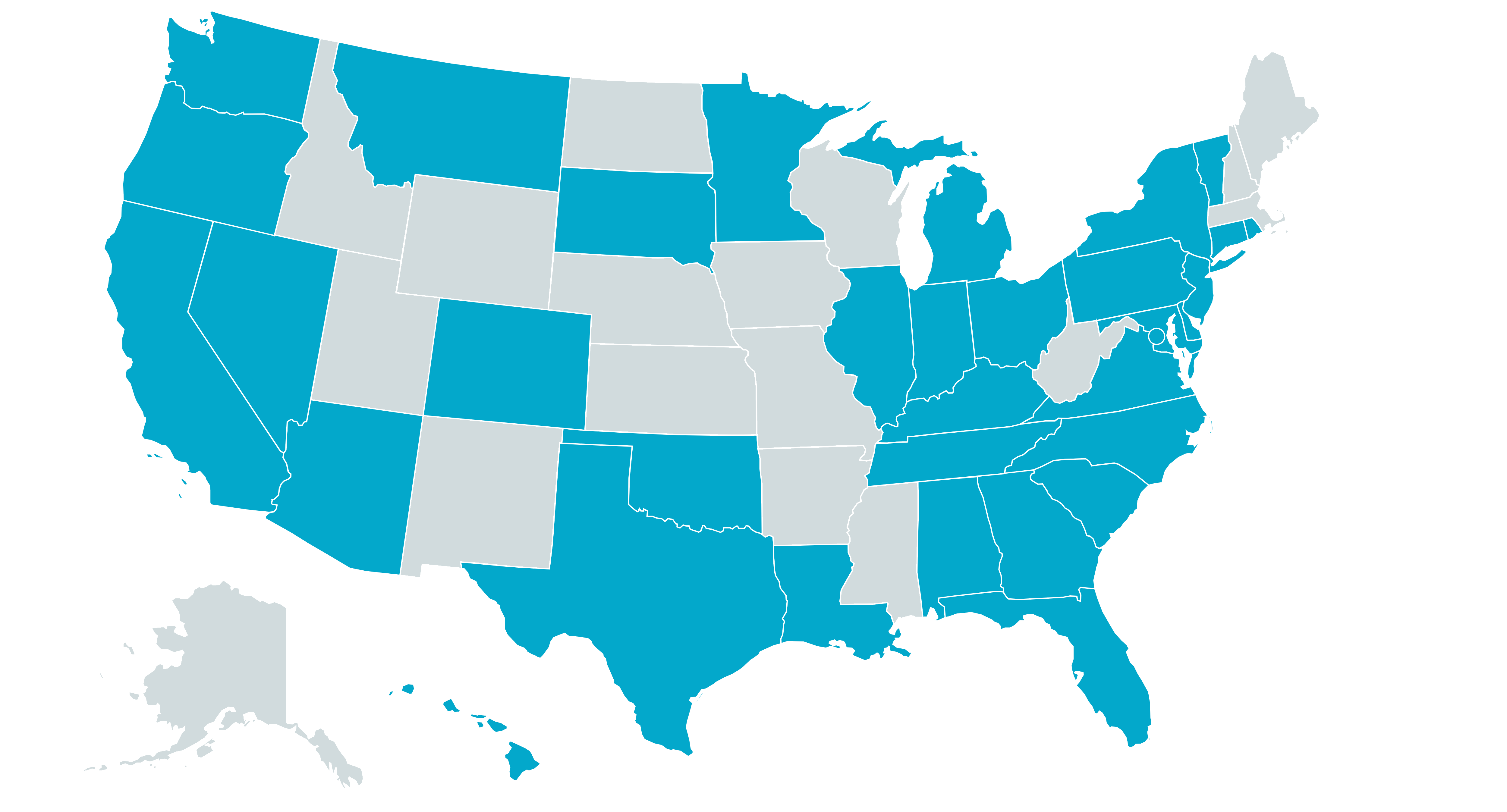 Map of United States with blue highlighted areas indicating Liberated Development's impact