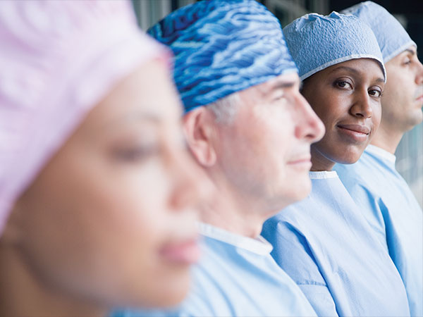 health care workers in line