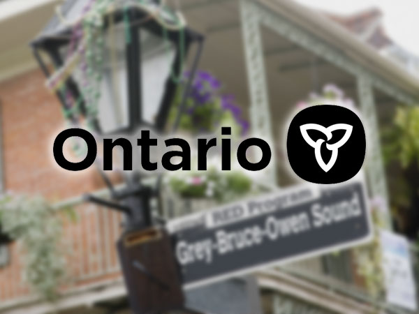 Ontario government logo on a streetscape background