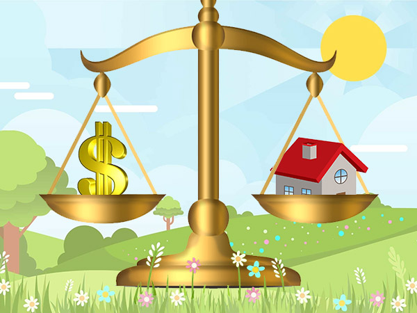 weigh scale balancing price with house