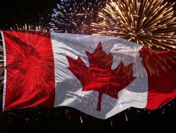 Canada flag and fireworks