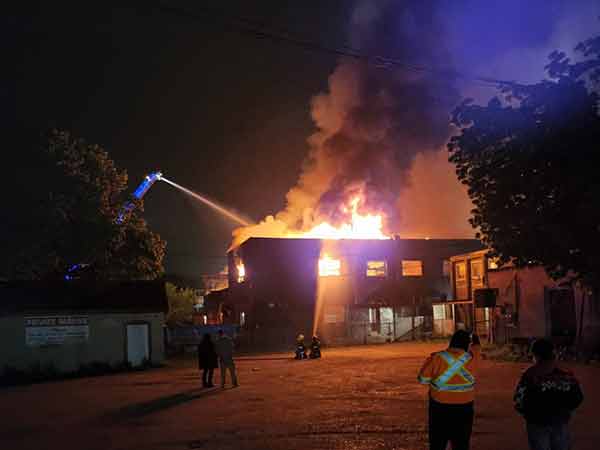 Fire at Hanover business building at night.