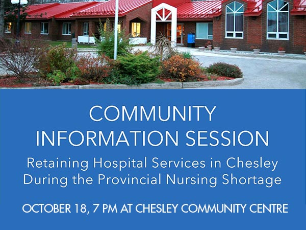 Community Info Session Oct 18, at Chesley Community Centre.