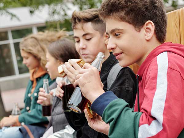 students eating at school