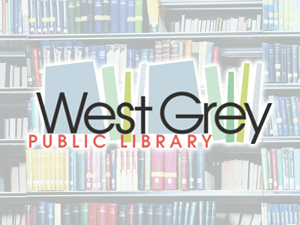 West Grey Public Library logo on a background of books