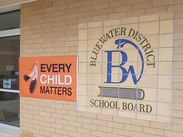 Every Child Matters sign on Bluewater District School Board building