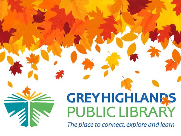 Grey Highlands Public Library logo with fall leaves