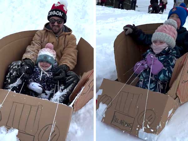 Cardboard sled participants