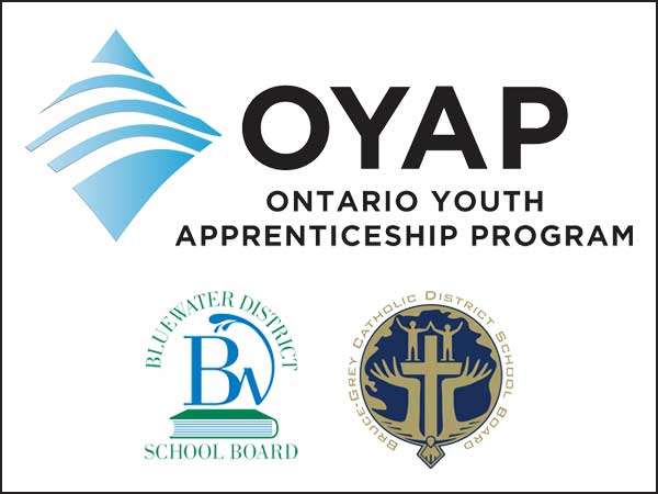 Ontario Youth Apprenticeship, Bluewater District School Board and Bruce-Grey Catholic District School Board logos