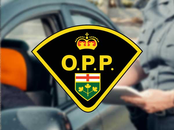 OPP logo over a car and police officer.