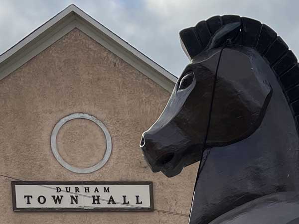 Trojan horse beside Durham Town Hall