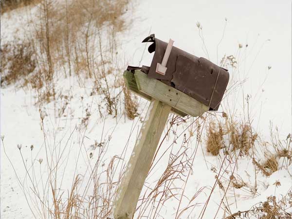 A damaged rural mailbox