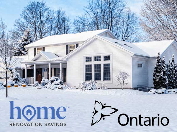 a house in winter with Ontario Home Renovations Savings and Ontario government logos