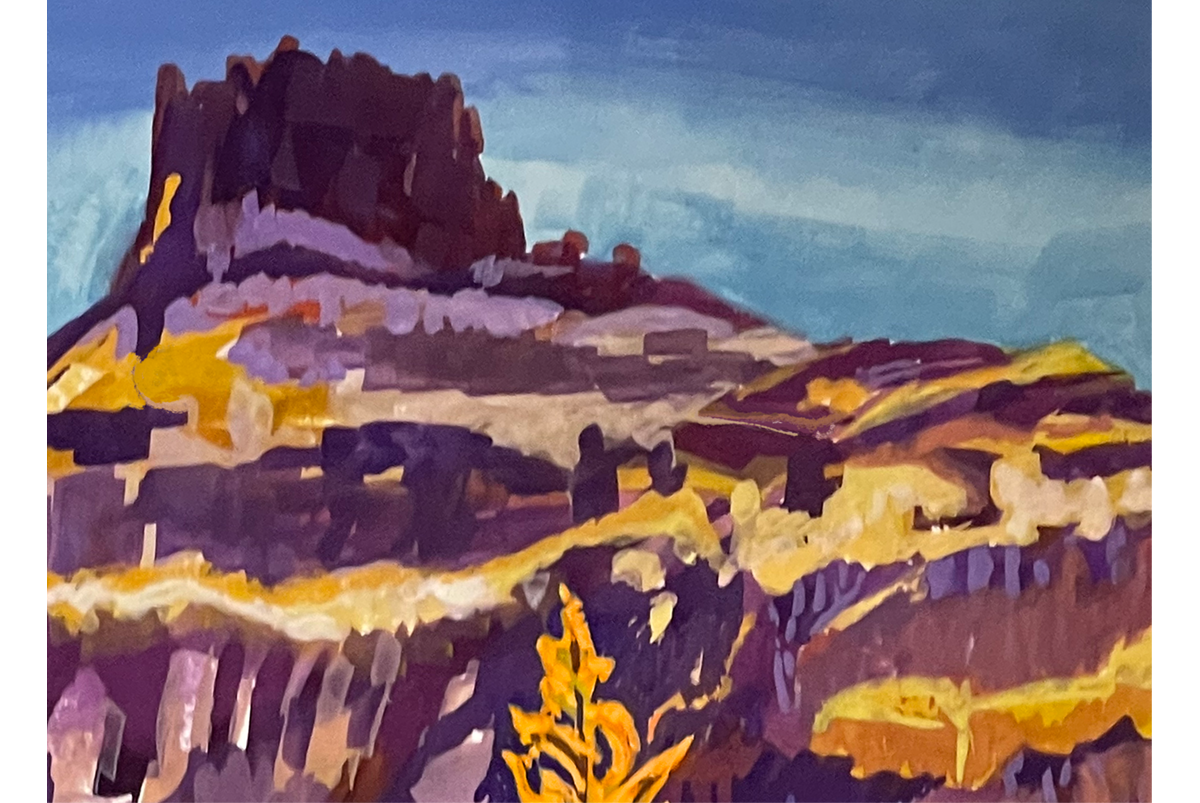 plein air painting:  Crooked River canyon, Summer 2021, gouache on handmade paper (detail)