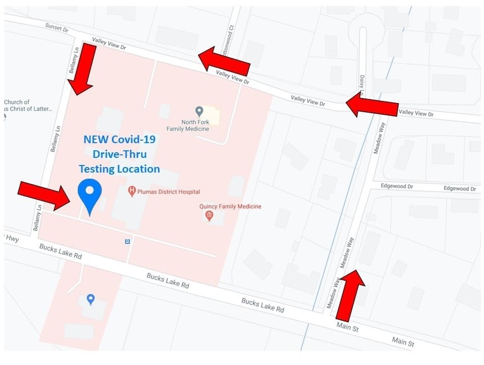 Map of directions to the COVID Testing Tent