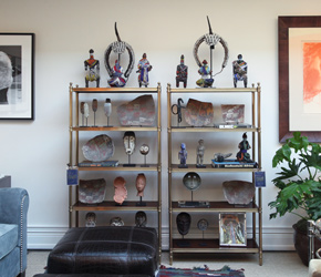 A collection of rare objects adorns a pair of Ralph Lauren etageres on the 4th floor at PRIMITIVE