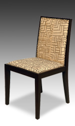 Contemporary chairs upholstered with African Kuba cloth