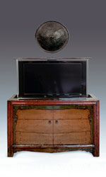 Old meets new with this custom flatscreen TV lift cabinet