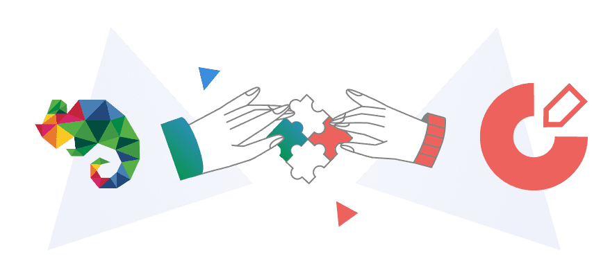 An illustration of hands assembling puzzle pieces in brand colors, representing the integration of DocsKit and EkLine.