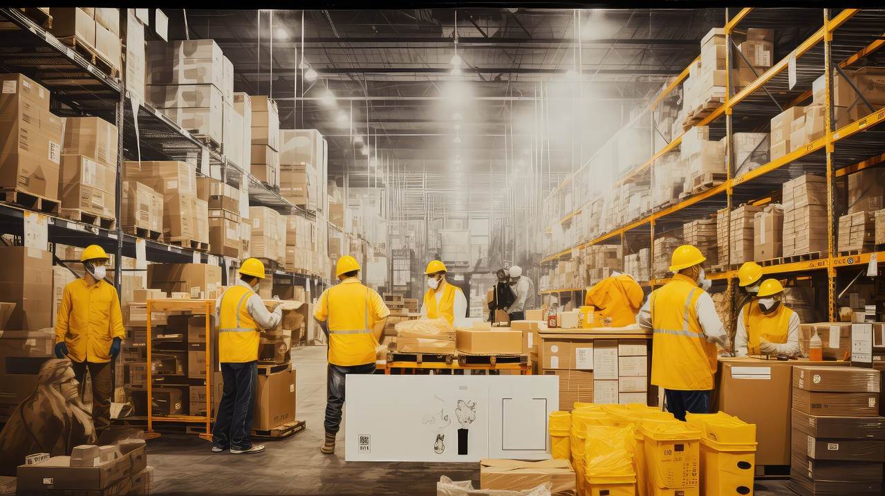 Warehouse worker uses scanner to manage inventory