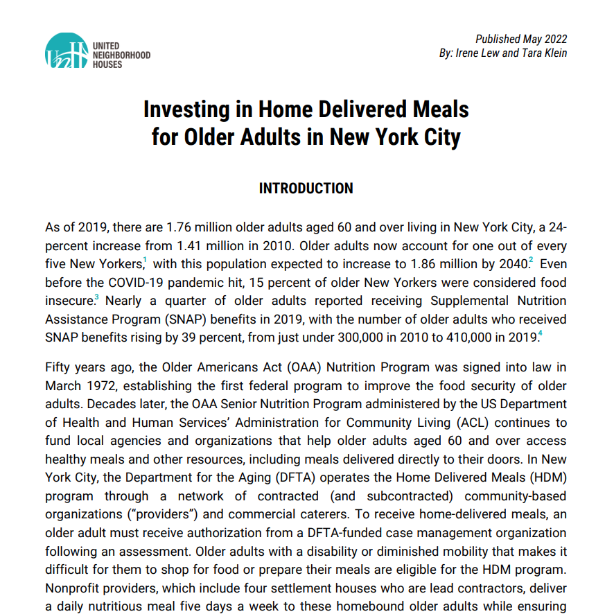 Investing in Home Delivered Meals for Older Adults in New York City