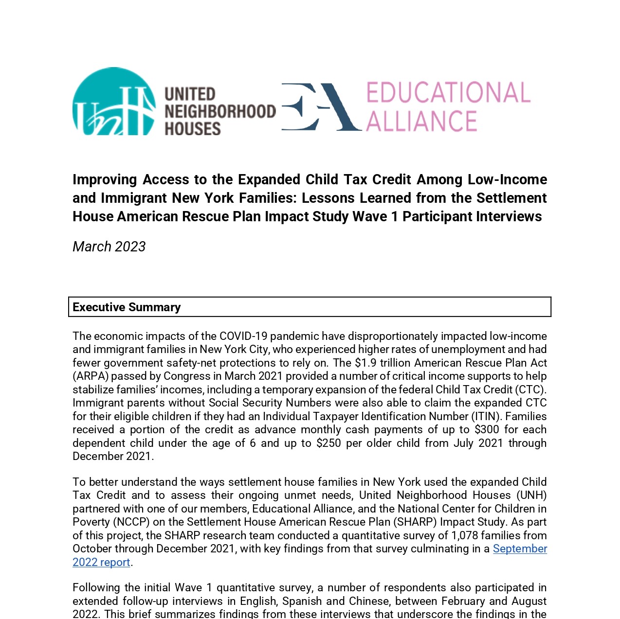 Improving Access to the Expanded Child Tax Credit Among Low-Income & Immigrant New York Families Study with Educational Alliance