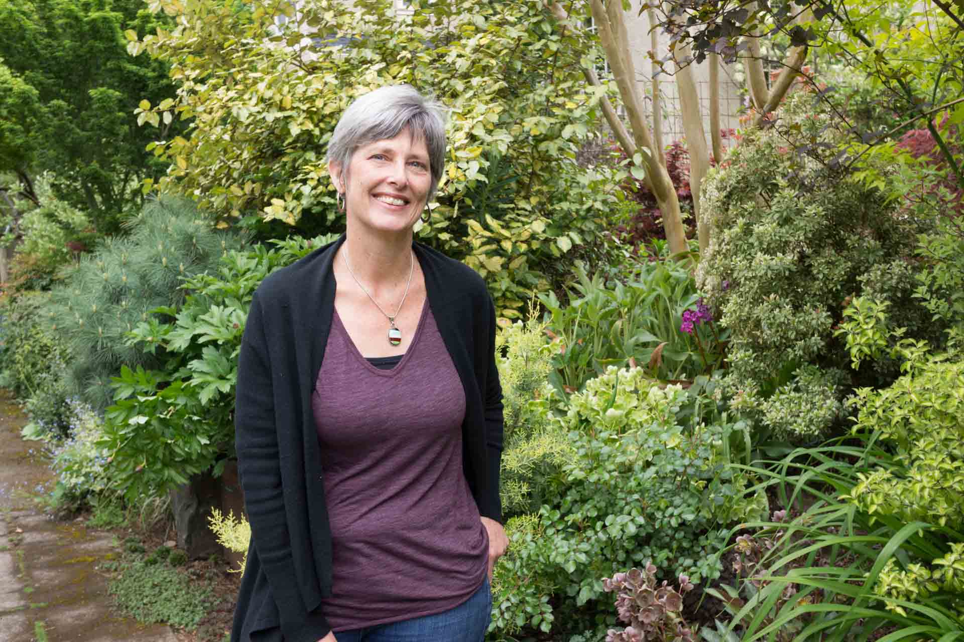 Darcy Daniels in her NE Portland garden