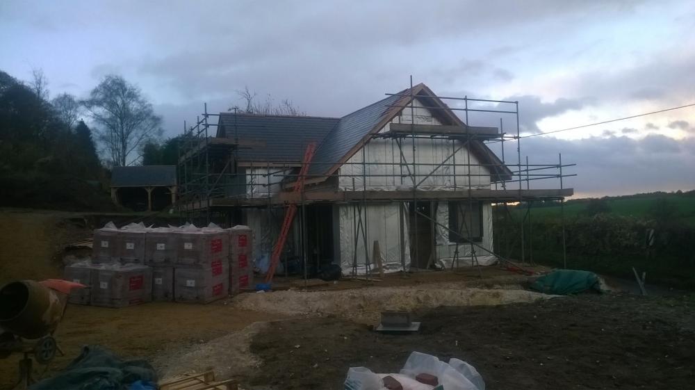 13 November 2015 - Timberframe erected and roof tiling nearing completion